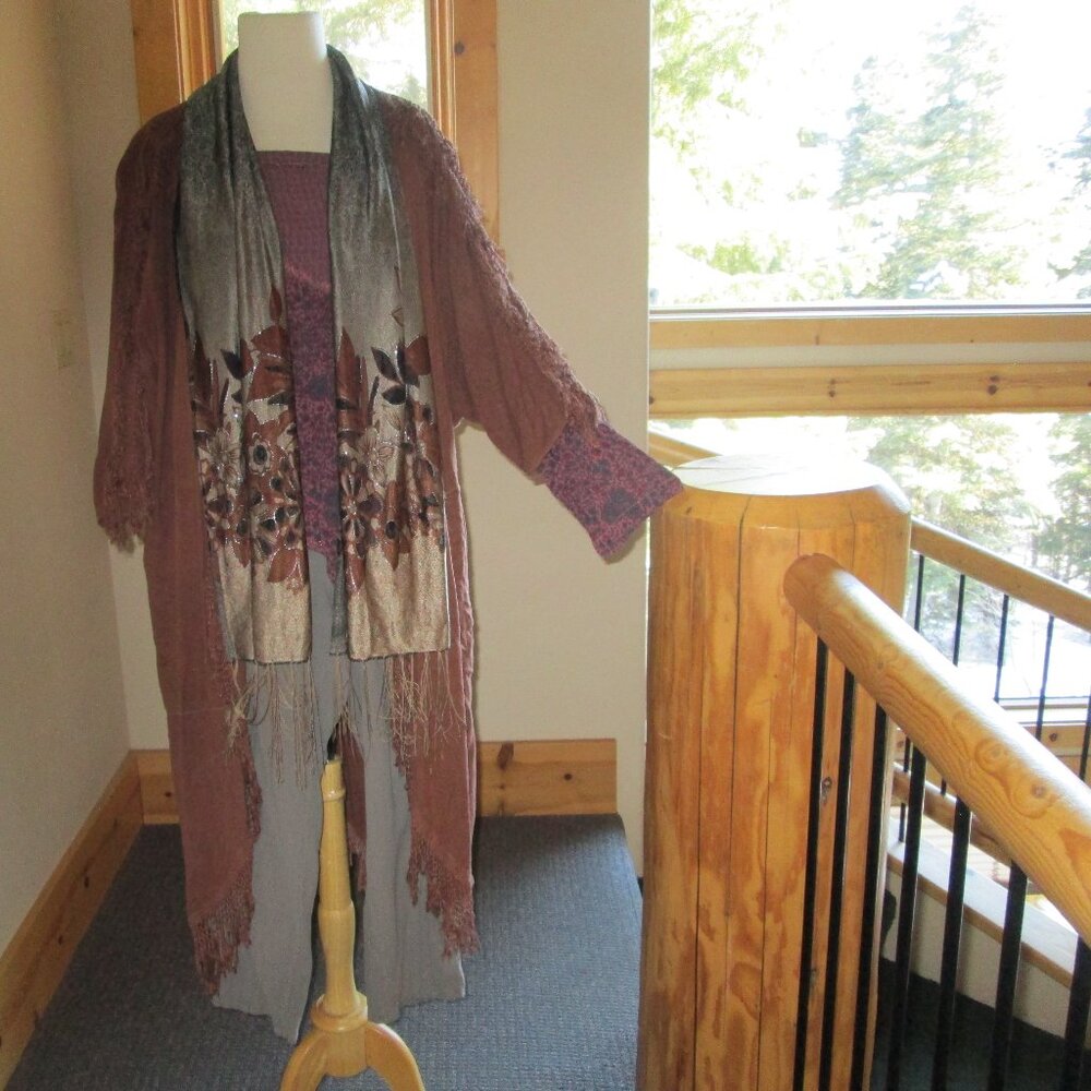 Oh! My Gauze Pocket Pants, Tienda Ho Rayon Top & Cotton Duster, plus Long Scarf